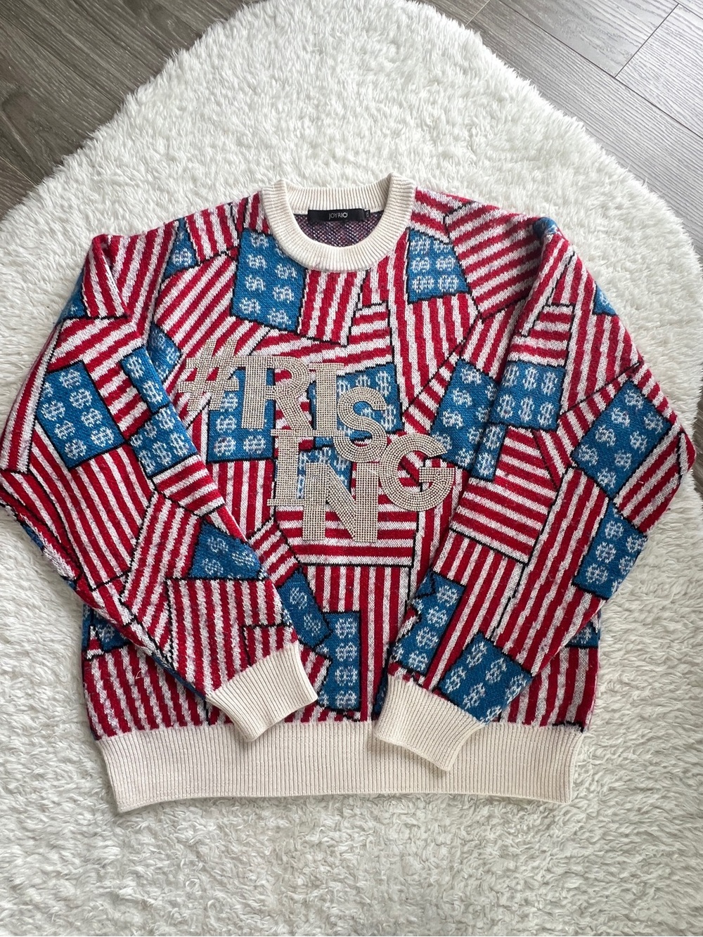 Joyrich Red, Blue & Cream Patchwork Graphic Crewneck Sweater